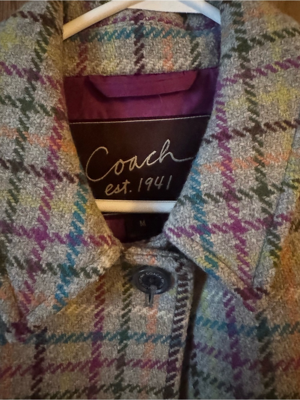 Coach Men’s Multicolored Plaid Wool-Blend Sport Coat - Gray with Purple & Teal